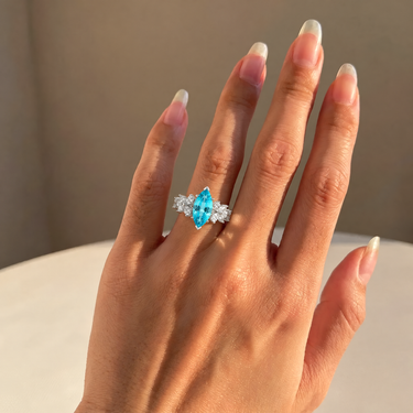 Lab Grown Paraiba Marquise Cut Cluster Diamond Engagement Ring