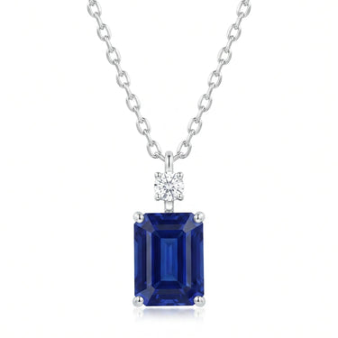 Emerald Cut Lab Grown Sapphire and Diamond Necklace