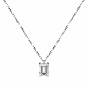 Emerald Cut Diamond Pendant Necklace With Chopin Chain
