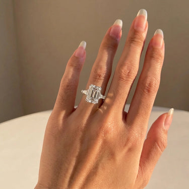 Emerald Cut 8 Prong Three Stone Diamond Engagement Ring
