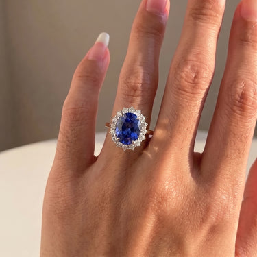 Oval Blue Lab Grown Sapphire Halo Ring