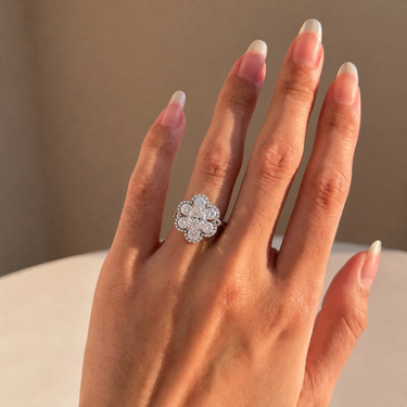 Oval Cut Diamond Floral Cluster Halo Statement Ring
