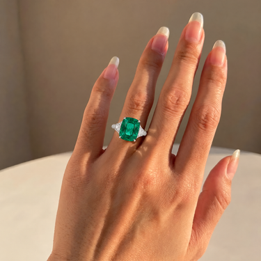 Lab Grown Emerald 3stones Diamond Engagement Ring