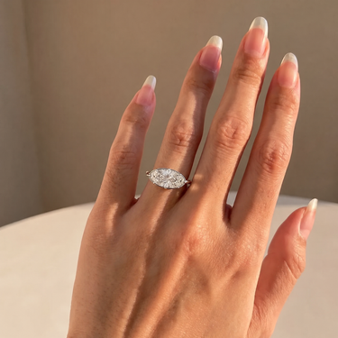 East West Moval Cut Diamond Bezel Prong Engagement Ring