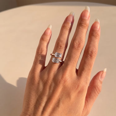 Emerald Cut Diamond Toi Et Moi Open Ring
