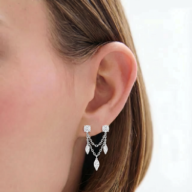 Marquise Diamond Double Piercing Chain Earrings