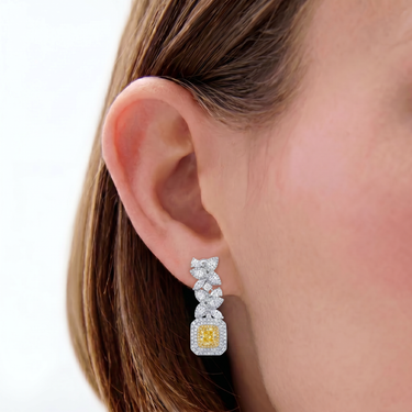 4.9CTW Fancy Yellow Cushion Diamond Floral Drop Earrings