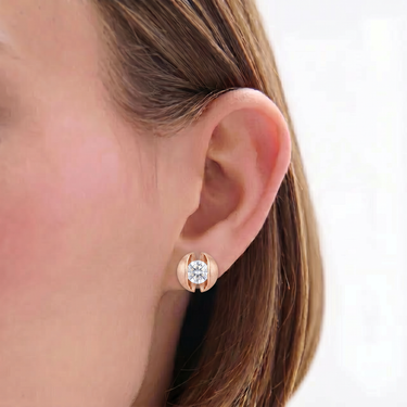 Brushed Floating Round Cut Diamond Stud Earrings