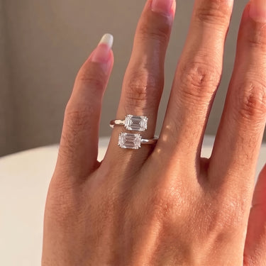 Emerald Cut Diamond Toi Et Moi Open Ring