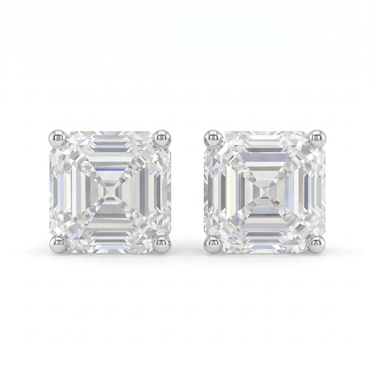 Solitaire Asscher Diamond Earring in Four Prong Setting