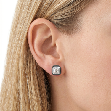 Black Gold Bezel Setting Asscher Cut Diamond Studs