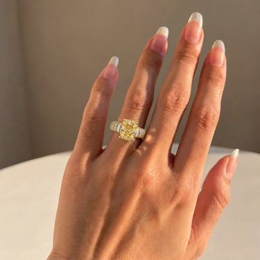 Cushion Cut Thick Band Yellow Diamond Engagement Ring