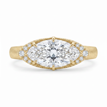 Vintage East West Brushed Marquise Cut Diamond Ring