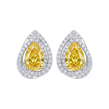 2CTW Pear Cut Yellow Diamond Halo Earrings