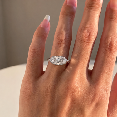 East West Moval Cut Diamond Bezel Prong Engagement Ring