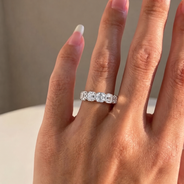 Half Bezel Asscher Cut Diamond Five Stone Wedding Band