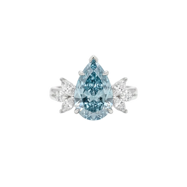 Pear Cut Blue Diamond Marquise Cluster Diamond Engagement Ring