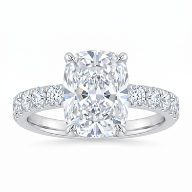 Elongated Cushion Cut Prong Setting Large Pave Diamond Engagement Ring