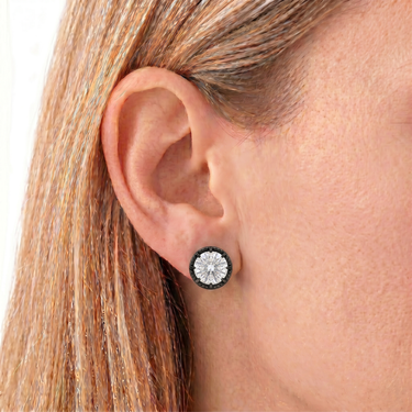 Black Bezel Setting Round Diamond Stud Earrings