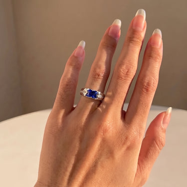 East West Cushion Cut Lab Grown Sapphire Diamond Engagement Ring