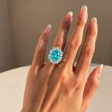 27ct Lab Grown Paraiba Cluster Diamond Engagement Ring