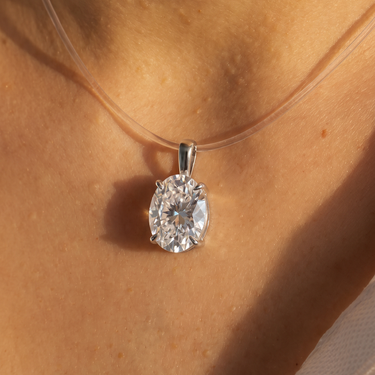 Mermaid Tear Floating Oval Diamond Necklace