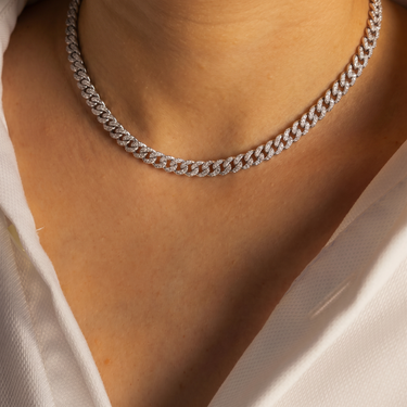 8mm 3.29CTW Sterling Silver Diamond Pave Cuban Chain