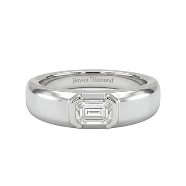 Half Bezel Emerald Diamond Men's Ring - Beyon Diamond