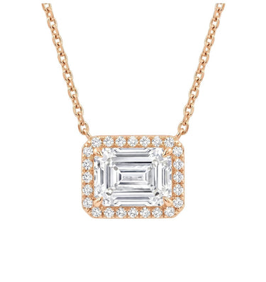 Halo Emerald Cut Diamond Necklace - Beyon Diamond