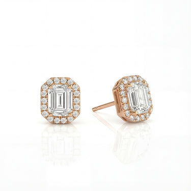 Halo Emerald Cut Diamond Stud Earrings - Beyon Diamond