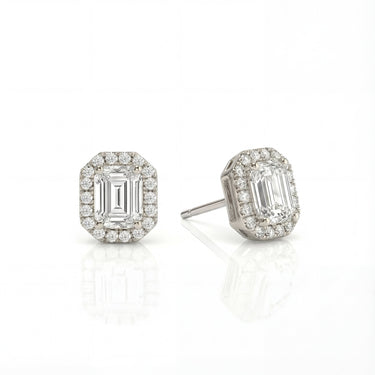 Halo Emerald Cut Diamond Stud Earrings - Beyon Diamond