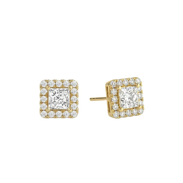 Halo Princess Cut Diamond Stud Earrings - Beyon Diamond