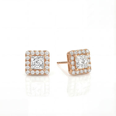 Halo Princess Cut Diamond Stud Earrings - Beyon Diamond