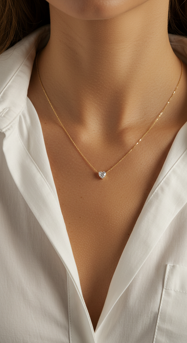 Heart Cut Solitaire Necklace 0.25CT-1CT 18K Gold Vermeil Real Diamond - Le Bezel 