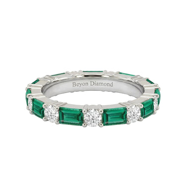 Lab Grown Emerald and Round Diamond Wedding Band 2CTW - Beyon Diamond