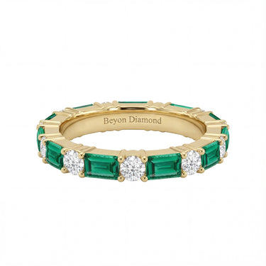 Lab Grown Emerald and Round Diamond Wedding Band 2CTW - Beyon Diamond