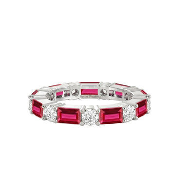 Lab Grown Ruby and Round Diamond Wedding Band 2CTW - Beyon Diamond
