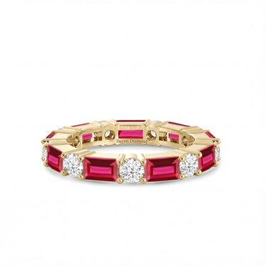 Lab Grown Ruby and Round Diamond Wedding Band 2CTW - Beyon Diamond