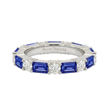 Lab Grown Sapphire and Round Diamond Wedding Band - Beyon Diamond
