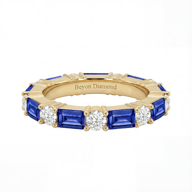 Lab Grown Sapphire and Round Diamond Wedding Band - Beyon Diamond