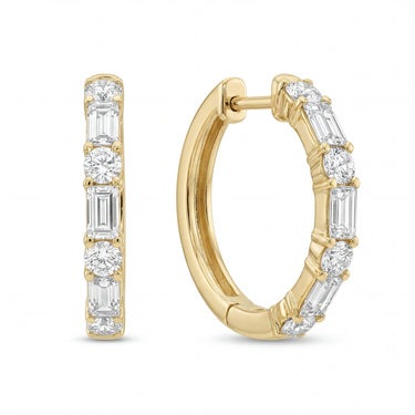 Mixed Diamond Round & Emerald Hoop Earrings 1.3 CTW - Beyon Diamond