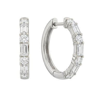 Mixed Diamond Round & Emerald Hoop Earrings 1.3 CTW - Beyon Diamond