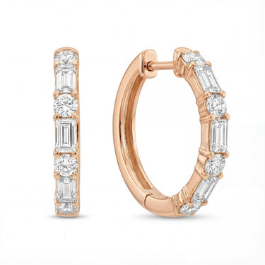 Mixed Diamond Round & Emerald Hoop Earrings 1.3 CTW - Beyon Diamond