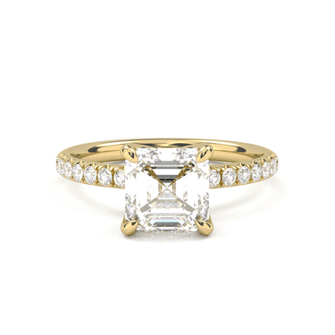Prong Pavé Solitaire Asscher Cut Diamond Ring - Beyon Diamond