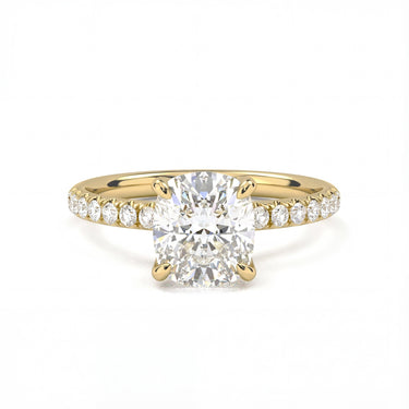 Prong Pavé Solitaire Cushion Cut Diamond Ring - Beyon Diamond