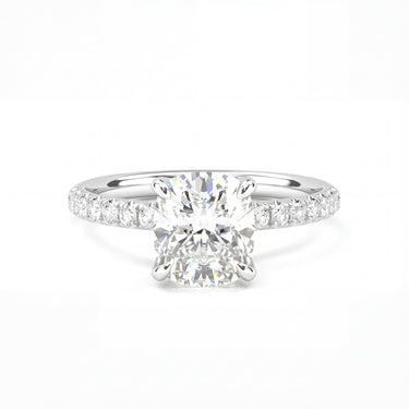 Prong Pavé Solitaire Cushion Cut Diamond Ring - Beyon Diamond