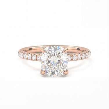 Prong Pavé Solitaire Cushion Cut Diamond Ring - Beyon Diamond