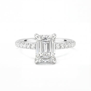 Prong Pavé Solitaire Emerald Cut Diamond Ring - Beyon Diamond