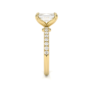Prong Pavé Solitaire Emerald Cut Diamond Ring - Beyon Diamond