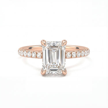 Prong Pavé Solitaire Emerald Cut Diamond Ring - Beyon Diamond